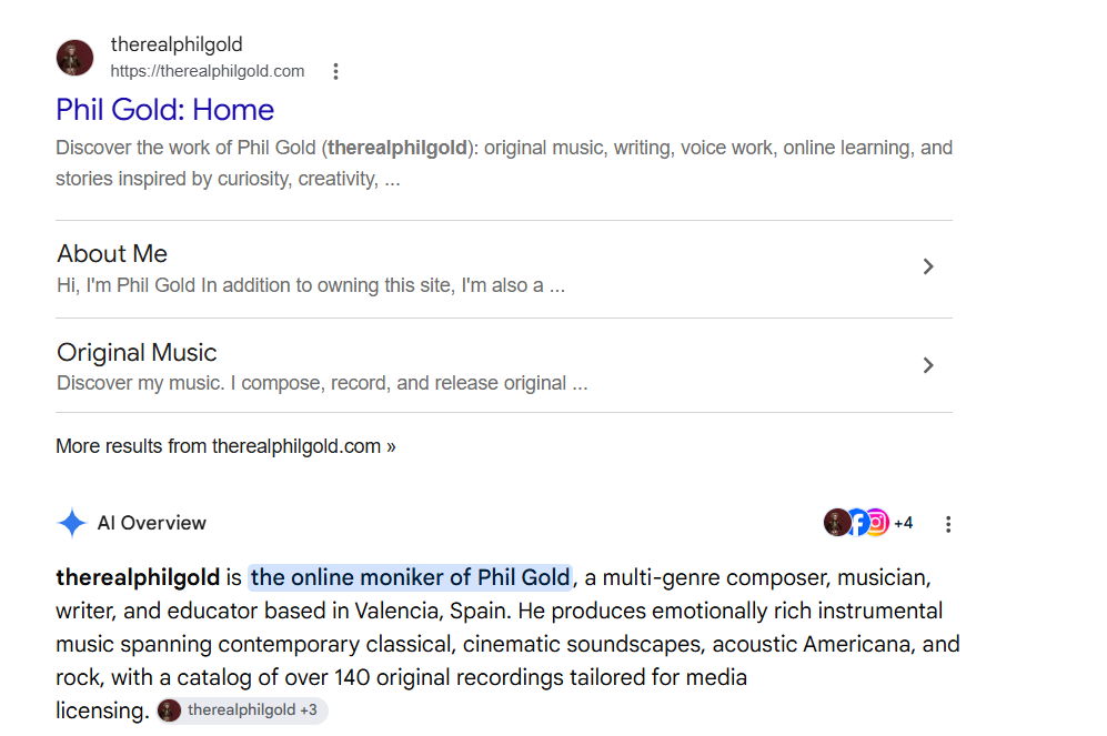 Phil Gold search presence screenshot