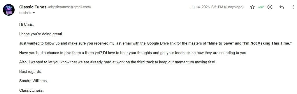 Chris music campaign feedback screenshot